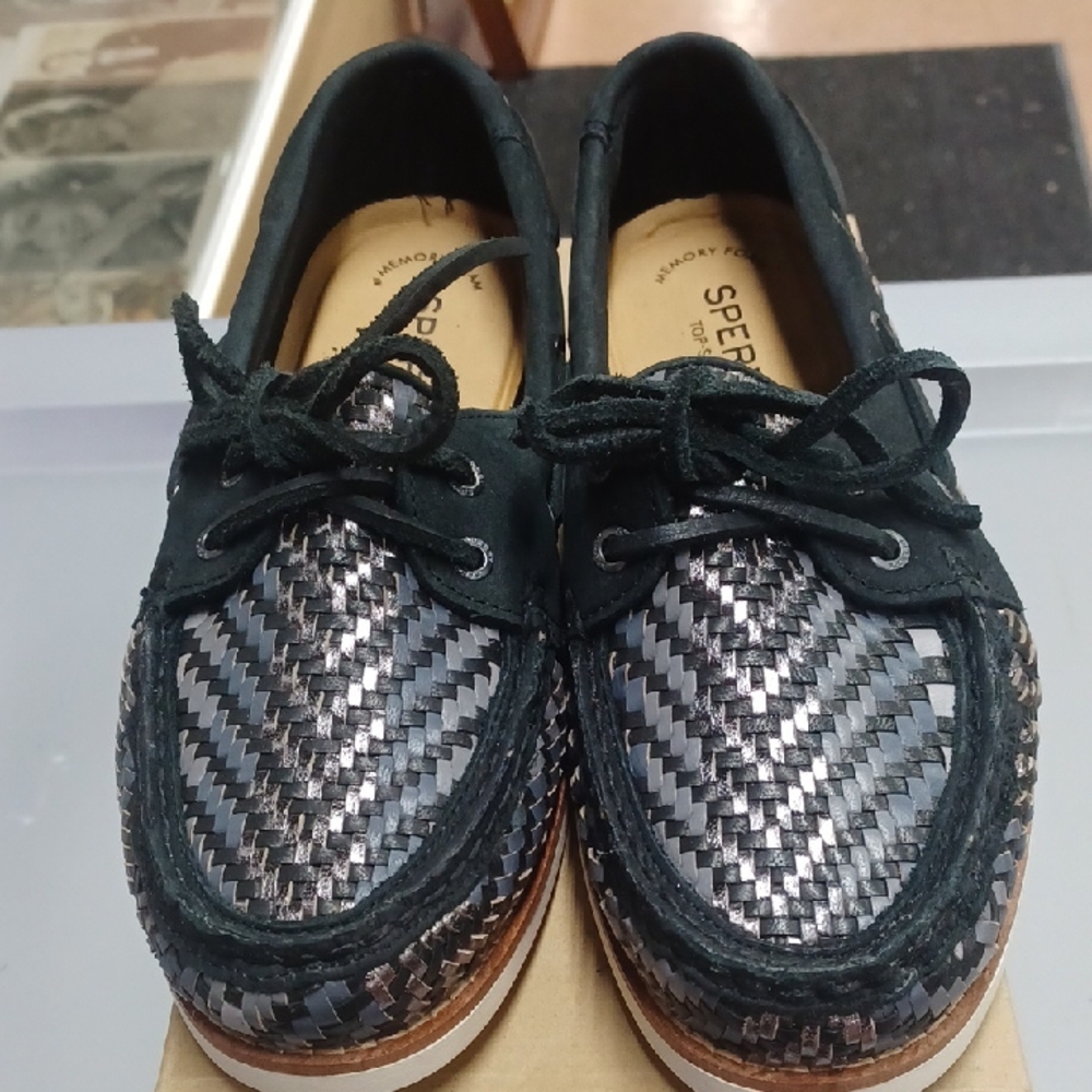 Sperry Womens Black and Gray Boat Shoes
